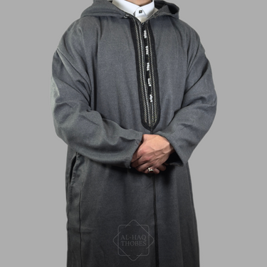 Premium Storm Grey Hooded Moroccan Thobe