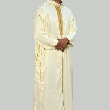 Royal Lightweight Cream & Gold Hooded Djellaba