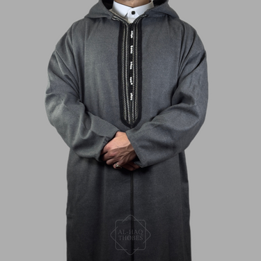 Luxury Storm Grey Hooded Moroccan Thobe