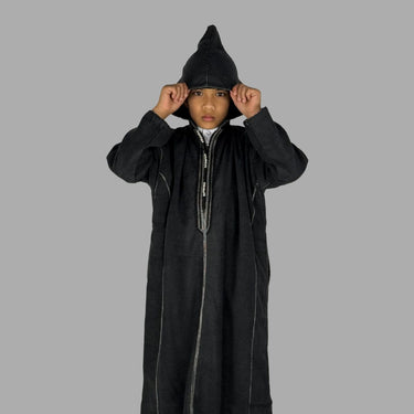 Boys Premium Ash Black Hooded Moroccan Thobe