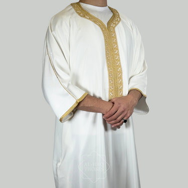 Luxury White & Gold Moroccan Gandoura Thobe