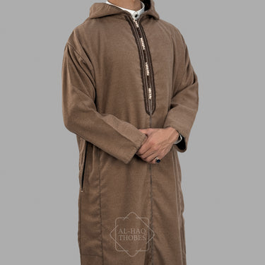 Premium Light Brown Hooded Moroccan Thobe