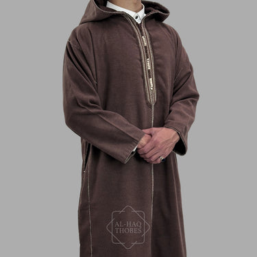 Premium Chocolate Brown Hooded Moroccan Thobe