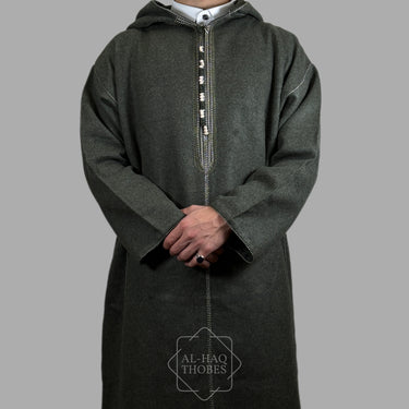 Luxury Olive Green Hooded Moroccan Thobe