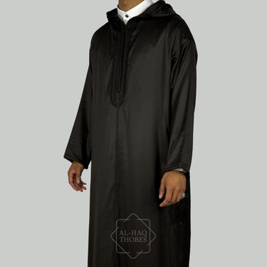 Coal Black Lightweight Hooded Djellaba for Men