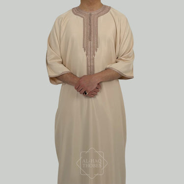 Luxury Almond Beige Zipped Moroccan Gandoura