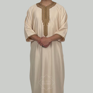 Luxury Beige & Brown Zipped Moroccan Gandoura