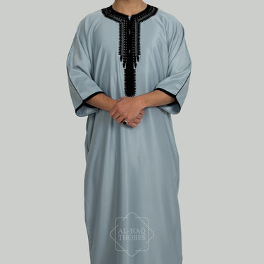 Luxury Glacier & Black Zipped Moroccan Gandoura