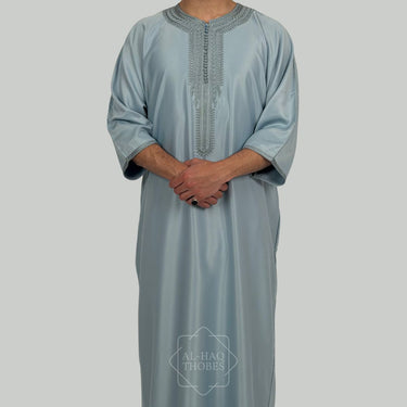 Luxury Glacier Grey Zipped Moroccan Gandoura