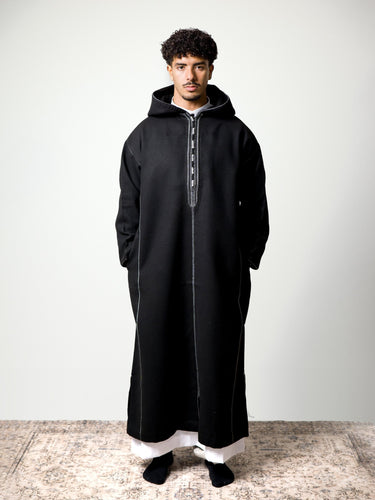 Siroua Coal Black hooded Moroccan djellaba – view 1