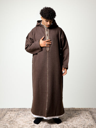 Luxury Mocha Brown hooded Moroccan djellaba – view 2