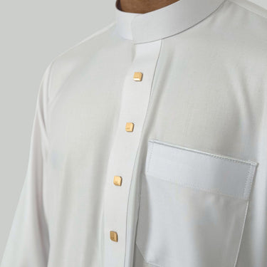 Polar White Signature Collared Thobe For Men | Signature Elite