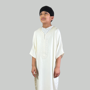 Boy's Luxury Pearl White Moroccan Gandoura