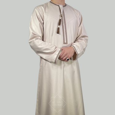 Luxury Beige & Brown Omani Thobe