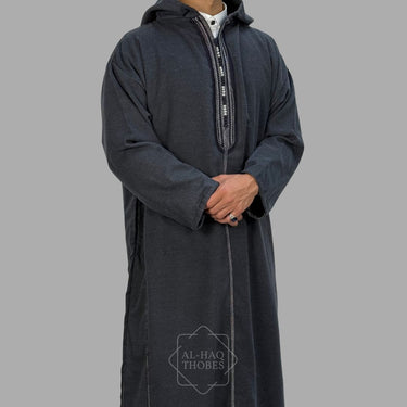 Premium Charcoal Navy Hooded Moroccan Thobe