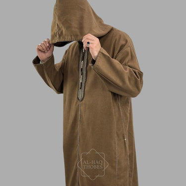 Premium Camel Brown Hooded Moroccan Thobe