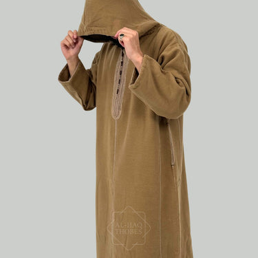 Luxury Caramel Brown Hooded Moroccan Thobe