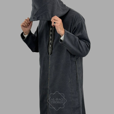 Premium Charcoal Grey Hooded Moroccan Thobe