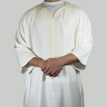 Luxury Pearl White Moroccan Gandoura Thobe