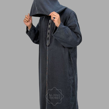 Premium Charcoal Navy Hooded Moroccan Thobe