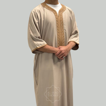Luxury Beige & Brown Moroccan Gandoura Thobe