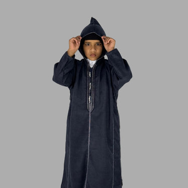 Boys Premium Navy Blue Hooded Moroccan Thobe
