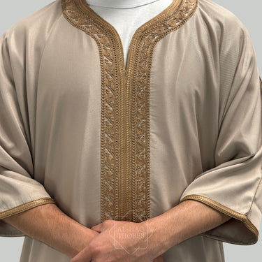 Luxury Beige & Brown Moroccan Gandoura Thobe