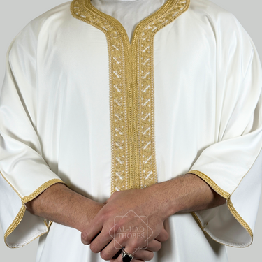 Luxury White & Gold Moroccan Gandoura Thobe