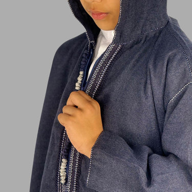 Boys Premium Navy Blue Hooded Moroccan Thobe