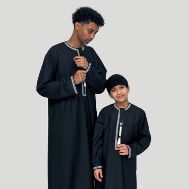 Boy's Luxury Black & White Omani Thobe