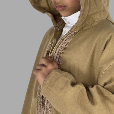 Boys Premium Beige Hooded Moroccan Thobe