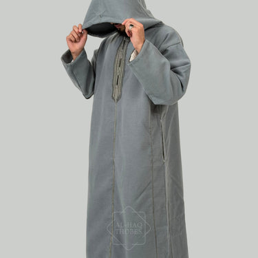 Luxury Frost Grey Hooded Moroccan Thobe