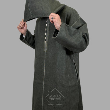 Luxury Olive Green Hooded Moroccan Thobe