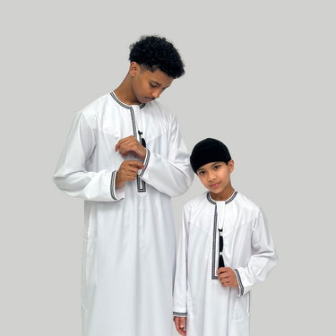 Boy's Luxury White & Black Omani Thobe