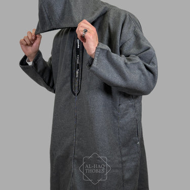 Luxury Platinum Grey Hooded Moroccan Thobe