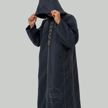 Luxury Pacific Navy Hooded Moroccan Thobe