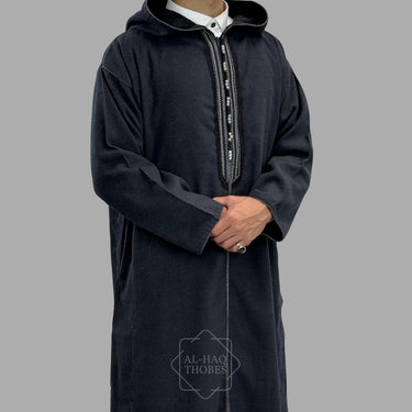 Premium Navy Blue Hooded Moroccan Thobe
