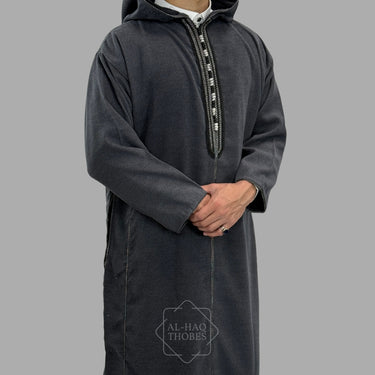 Premium Charcoal Grey Hooded Moroccan Thobe