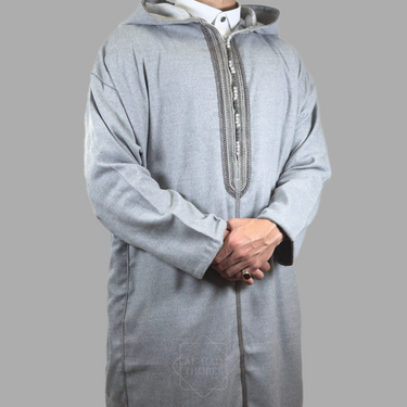 Premium Cloud Grey Hooded Moroccan Thobe