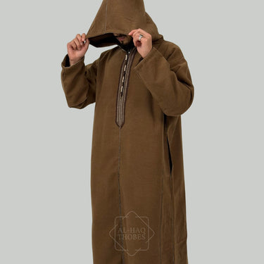 Luxury Choco Brown Hooded Moroccan Thobe