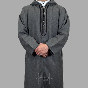Luxury Platinum Grey Hooded Moroccan Thobe