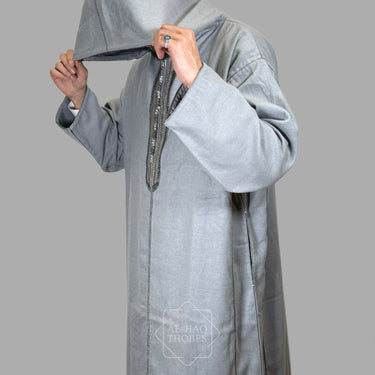 Premium Cloud Grey Hooded Moroccan Thobe