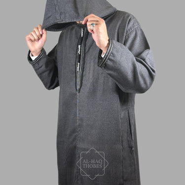 Luxury Storm Grey Hooded Moroccan Thobe