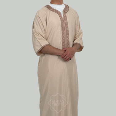 Luxury Almond Beige Moroccan Gandoura Thobe