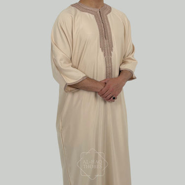 Luxury Almond Beige Zipped Moroccan Gandoura