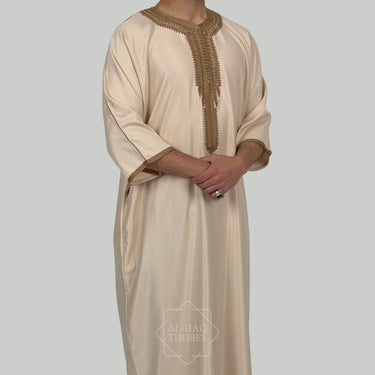 Luxury Beige & Brown Zipped Moroccan Gandoura