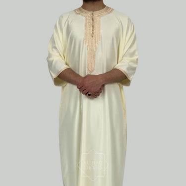 Luxury Ivory Cream Zipped Moroccan Gandoura