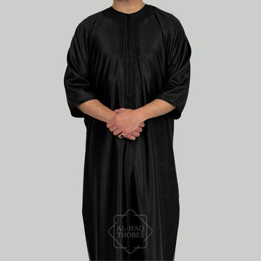 Luxury Obsidian Black Zipped Moroccan Gandoura