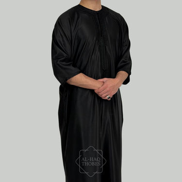 Luxury Obsidian Black Zipped Moroccan Gandoura