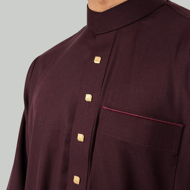 Burgundy Collared Thobe | Signature Elite